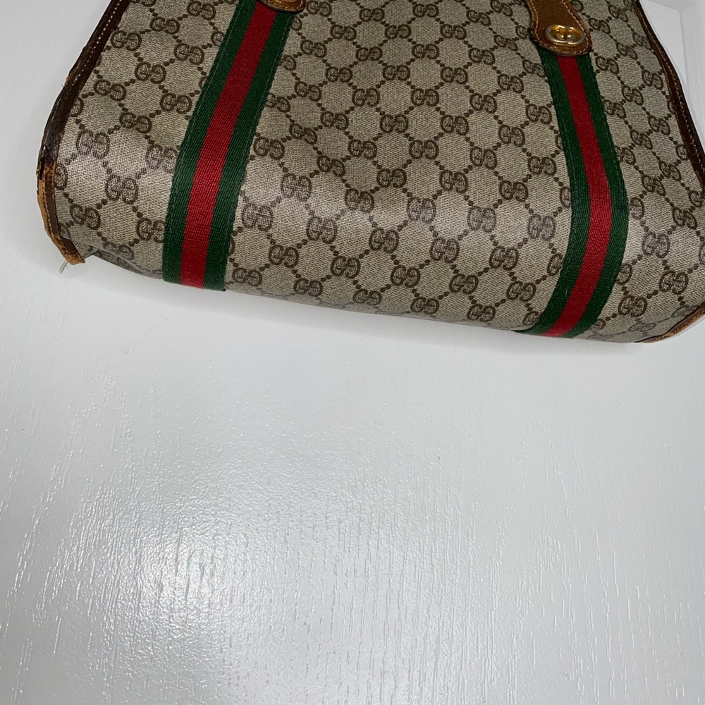 Gucci Brown Monogram Canvas Tote with Green-Red Web Stripe - Picture 6 of 11